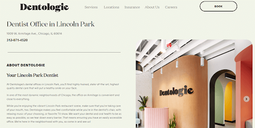 Example of optimized location pages from Dentologie